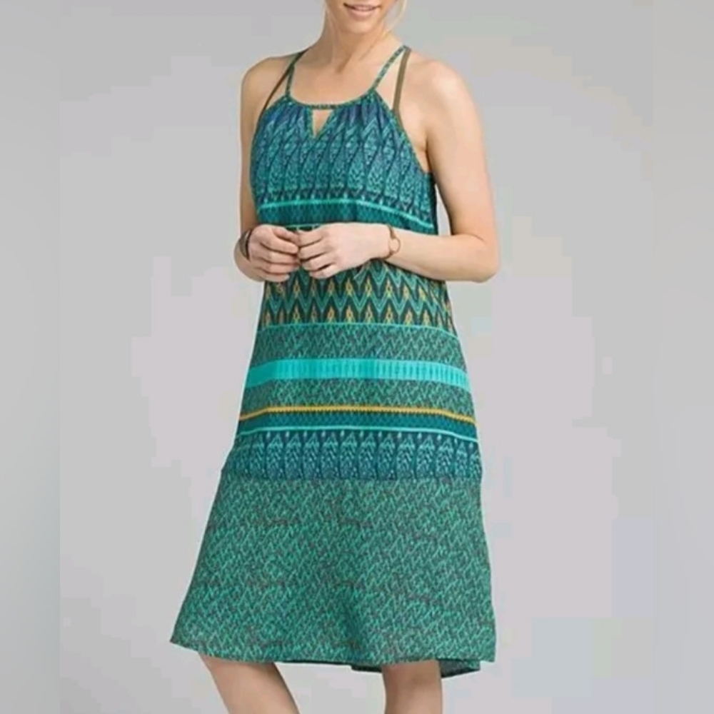 prAna Laurel Nari Midi Tribal Striped Hi Low Halter Strappy Dress XS NEW w/Tags